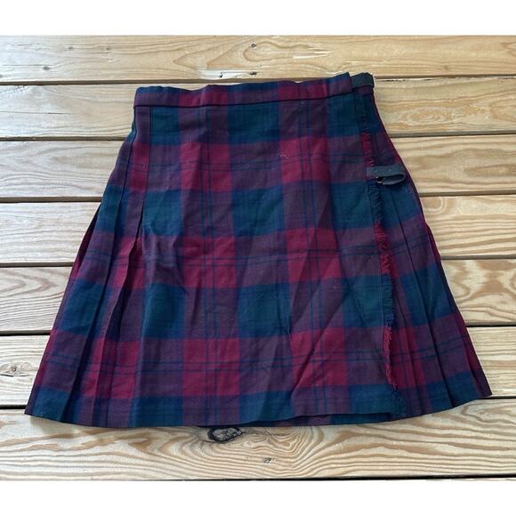 Cloth By Ftrathmore Tartan Wool Wrap Kilt Skirt Size 14 Girls Green Red - Picture 1 of 6